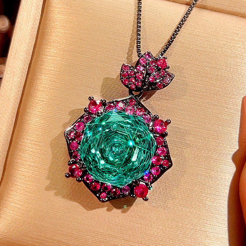 Rose Crystal Green Pink Black Pendant Earring Ring Set For Women Bulk