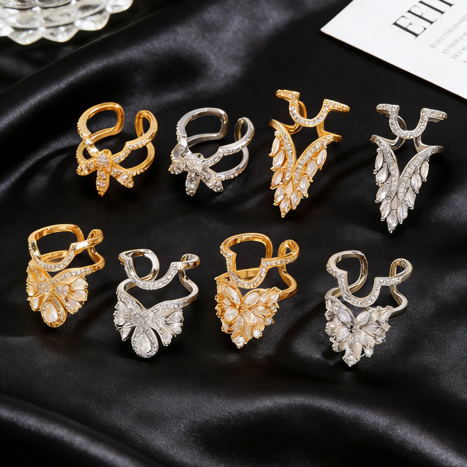 Designer Floral Butterfly Gold Silver CZ Copper Anti Tarnish Ring Bulk Secondary image
