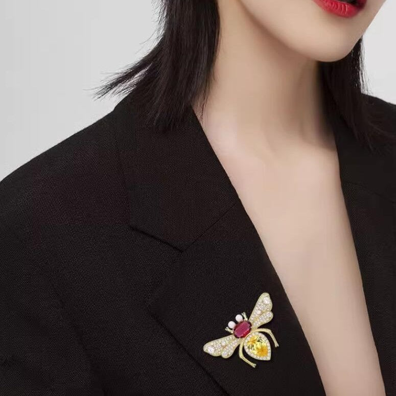 Multi Color Bee Gold Plated Rhinestone Brooch For Women Bulk