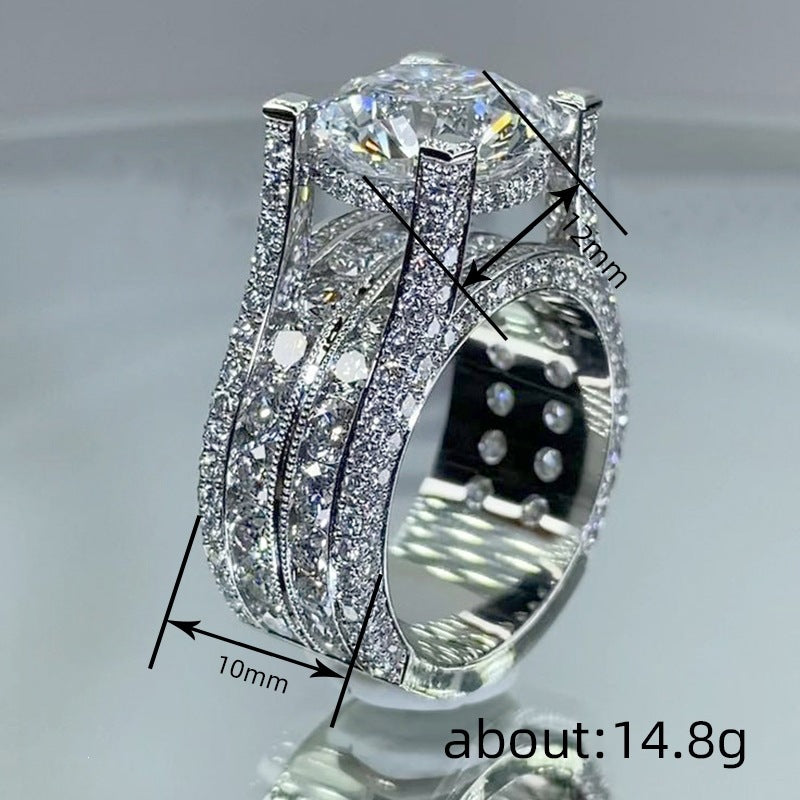 Luxury Triple Band Silver CZ Copper Anti Tarnish Solitaire Ring Bulk