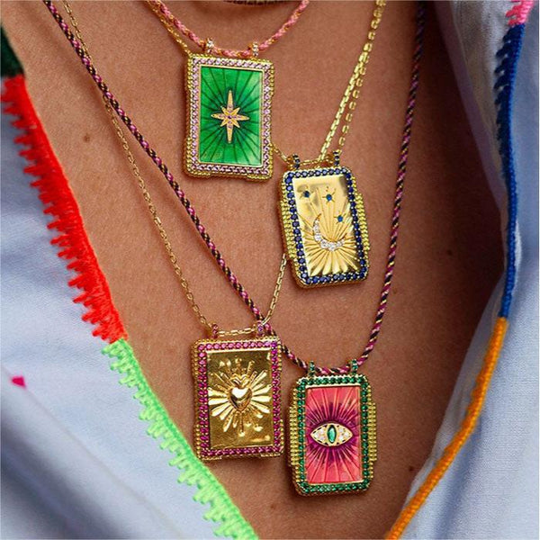 Eyelash Evil Eye Cubic Zirconia 18K Gold Pink Green Thread Anti Tarnish Necklace Pendant For Women Secondary image