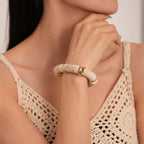Acrylic Bamboo 18K Gold Blue Beads Stackable Adjustable Bracelet Bulk