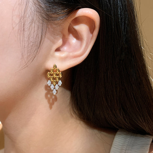Gold Designer Dual Tone Oval Cubic Zirconia Copper Drop Earrings Bulk Main image