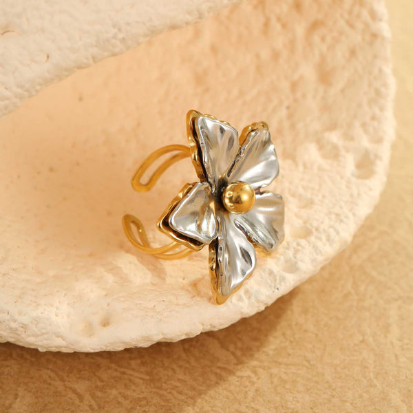 Flower Gold Silver Stainless Steel Anti Tarnish Adjustable Ring Bulk Main image