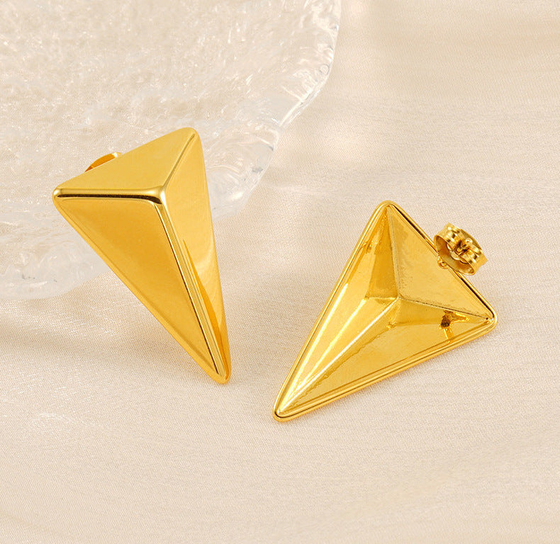 Triangle Shape Gold Stainless Steel Anti Tarnish Dangler Earring Bulk
