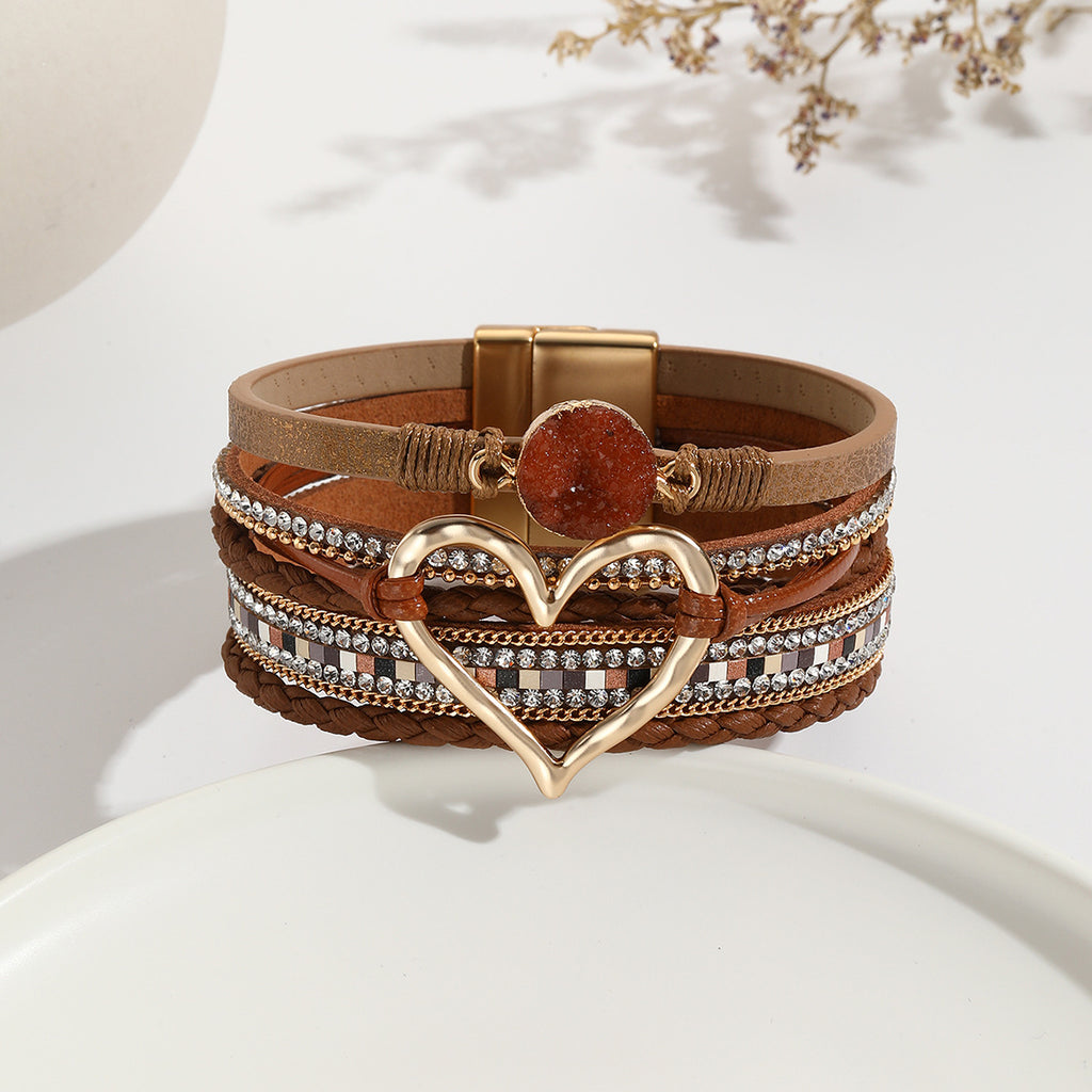 Heart Multi Layered Leather Bracelet Wrist Band For Women Bulk