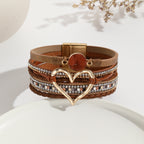 Heart Multi Layered Leather Bracelet Wrist Band For Women Bulk