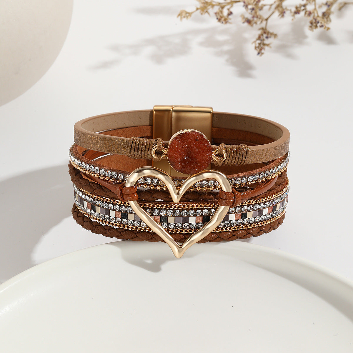 Heart Multi Layered Leather Bracelet Wrist Band For Women Bulk