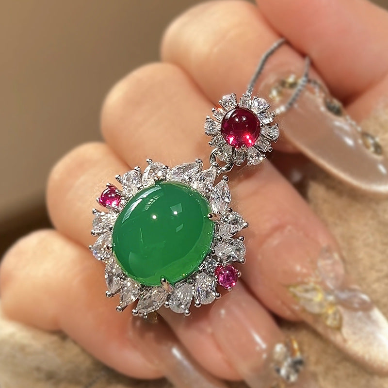 Simulation Green CZ Silver Anti Tarnish Necklace Ring Set Bulk