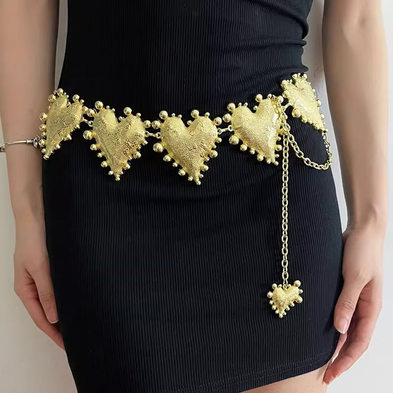 Beaten Finish Heart 18K Gold Waist Chain Band For Women Bulk