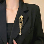 Designer Fish Skeleton Gold Silver Plated Pearl Brooch For Women Bulk