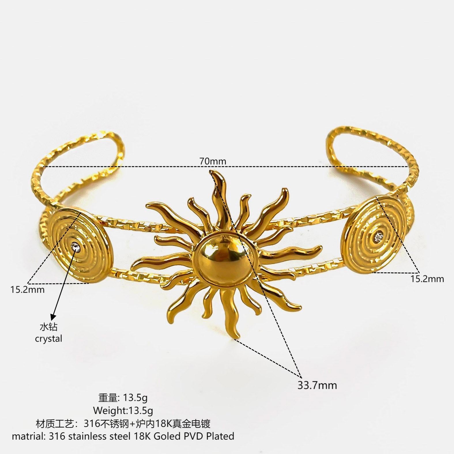 Starfish Conch Sun 18K Gold Stainless Steel Anti Tarnish Bracelet Cuff For Women