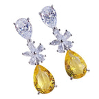 Solitaire Flower Drop Silver Yellow Anti Tarnish Dangler Earring Bulk