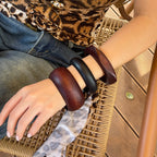 Round Wooden Black Brown Cuff Kada Bracelet For Women Bulk