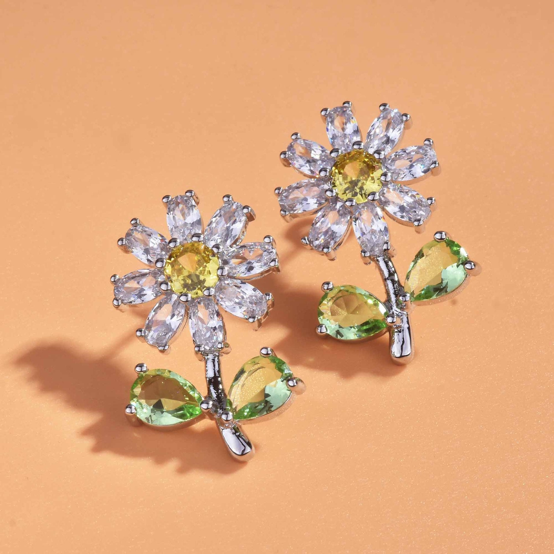 Daisy Flower Yellow Silver Solitaire Anti Tarnish Stud Earring Bulk
