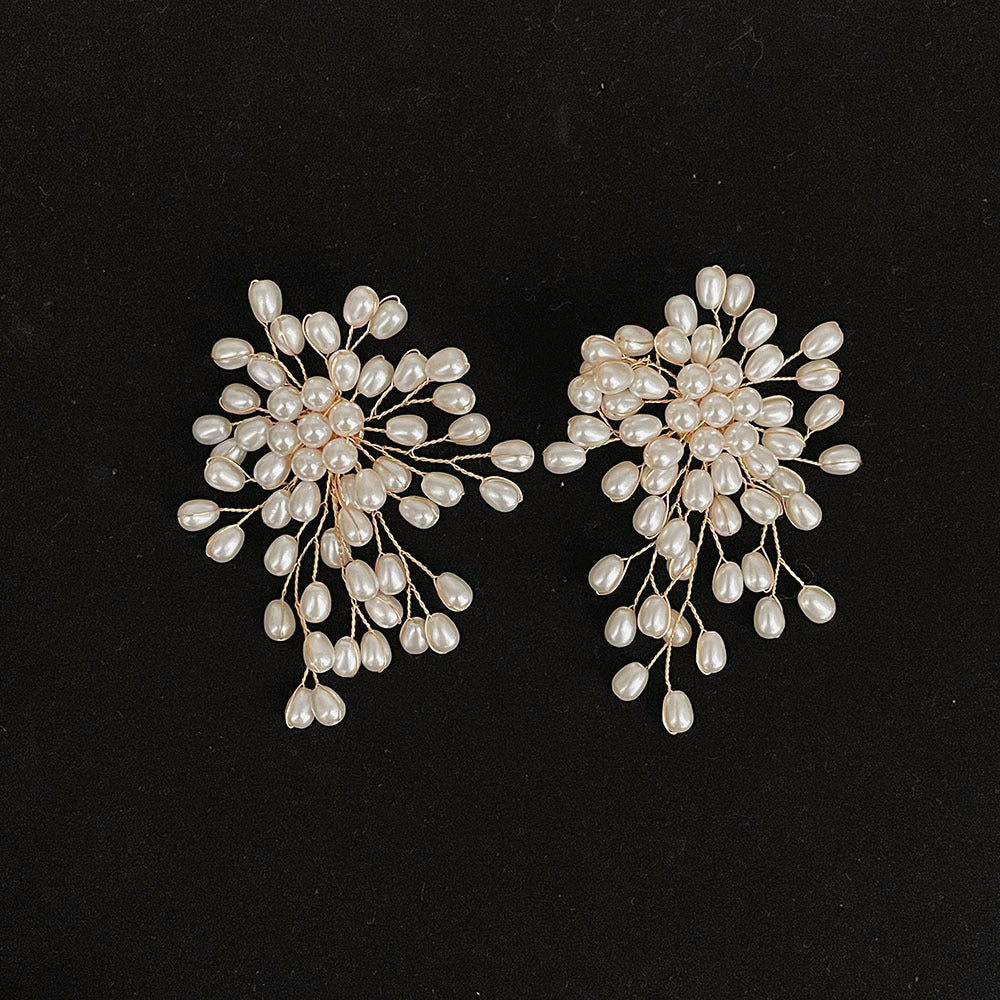 White Designer Floral Teardrop Gold Pearl Copper Drop Earrings Bulk