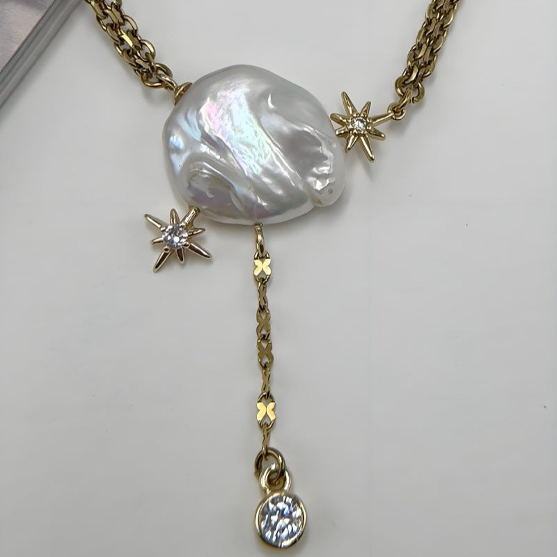 Luxury Pearl & Star Charm Style Gold Anti Tarnish Copper Necklace Bulk