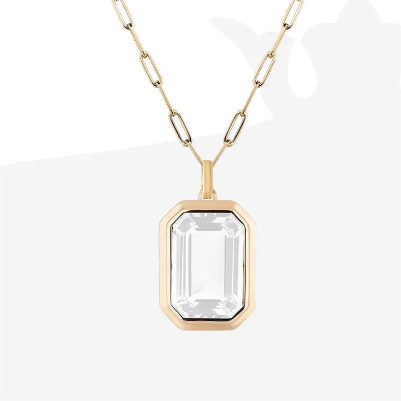 Multi Color Emerald Cut Gold Plated Crystal Copper Pendant Chain Bulk
