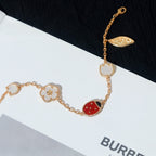 Lady Bug Clover Leaf Mother Of Pearl 18K Gold Charm Link Chain Bracelet For Women