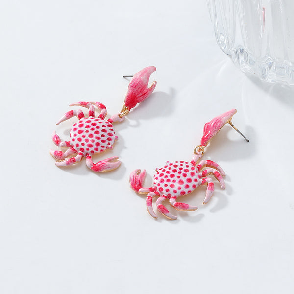 Crab Pink White Sea Face Beach Dangler Earring For Women Bulk Main image