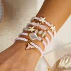 Pastel Coastal Style Starfish Layered Gold Beads Alloy Bracelet Bulk