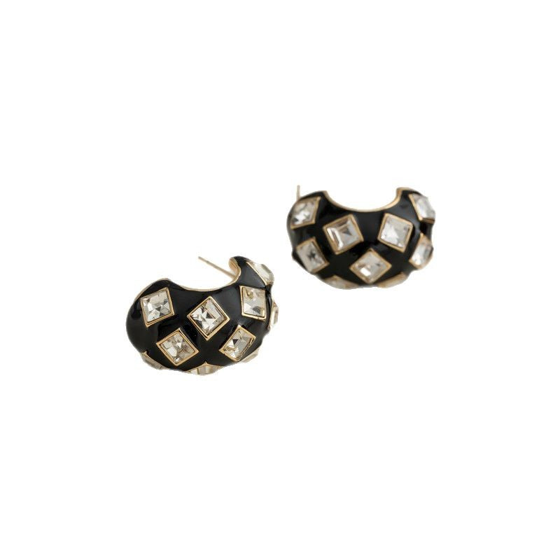Black 18K Gold Enamel Cubic Zirconia Anti Tarnish Hoop Earring Bulk