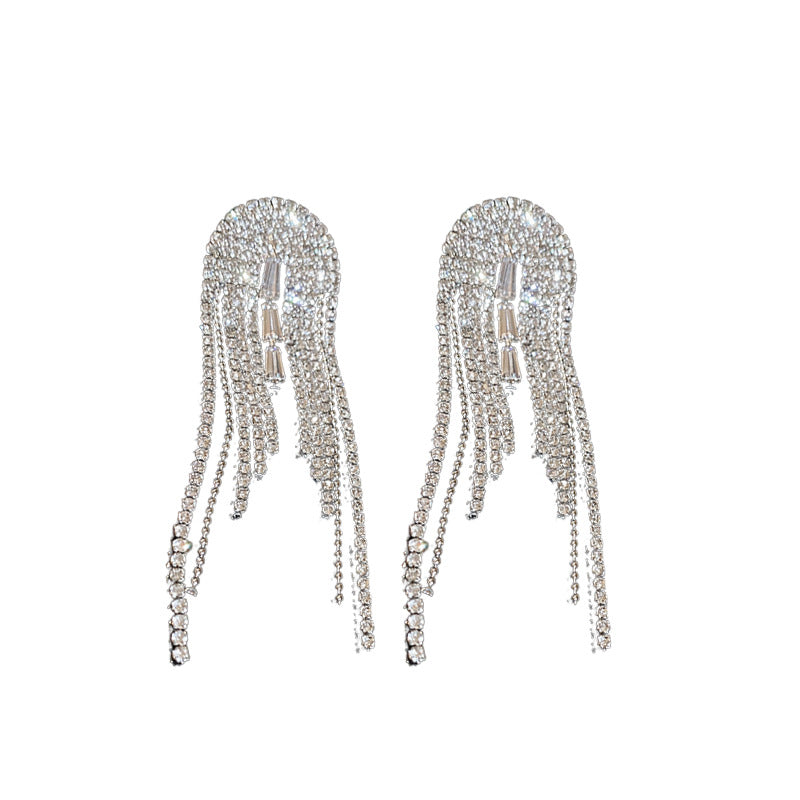 Baguette CZ Silver Anti Tarnish Dangler Tassel Earring Bulk