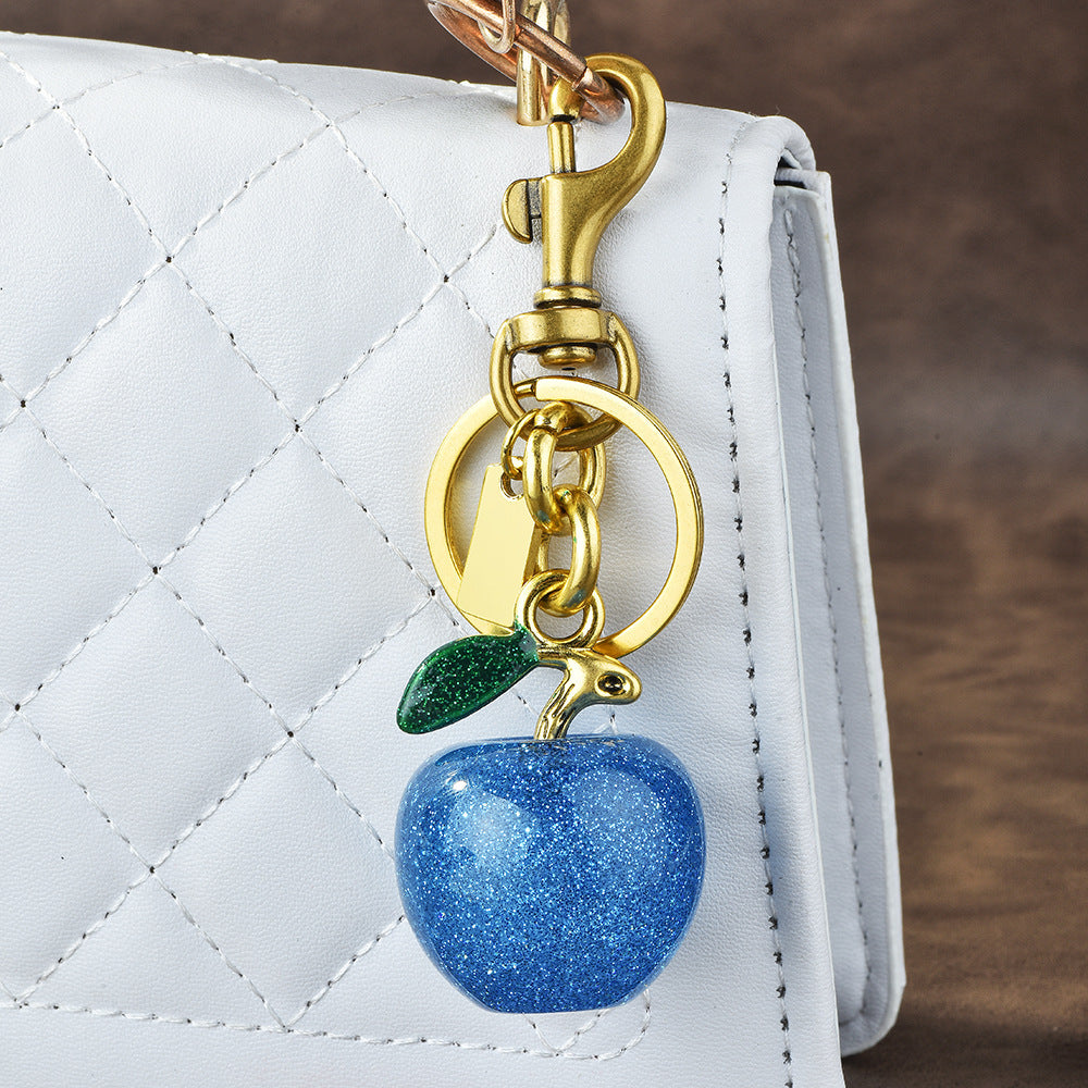 Apple Red Black Blue 18K Gold Plated Charm Keychain For Men Women