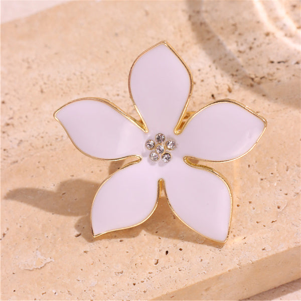 Flower Enamel White 18K Gold Plated Anti Tarnish Free Size Ring Bulk Main image