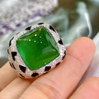 Cushion Cut Green Red CZ Black Silver Anti Tarnish Free Size Ring Bulk