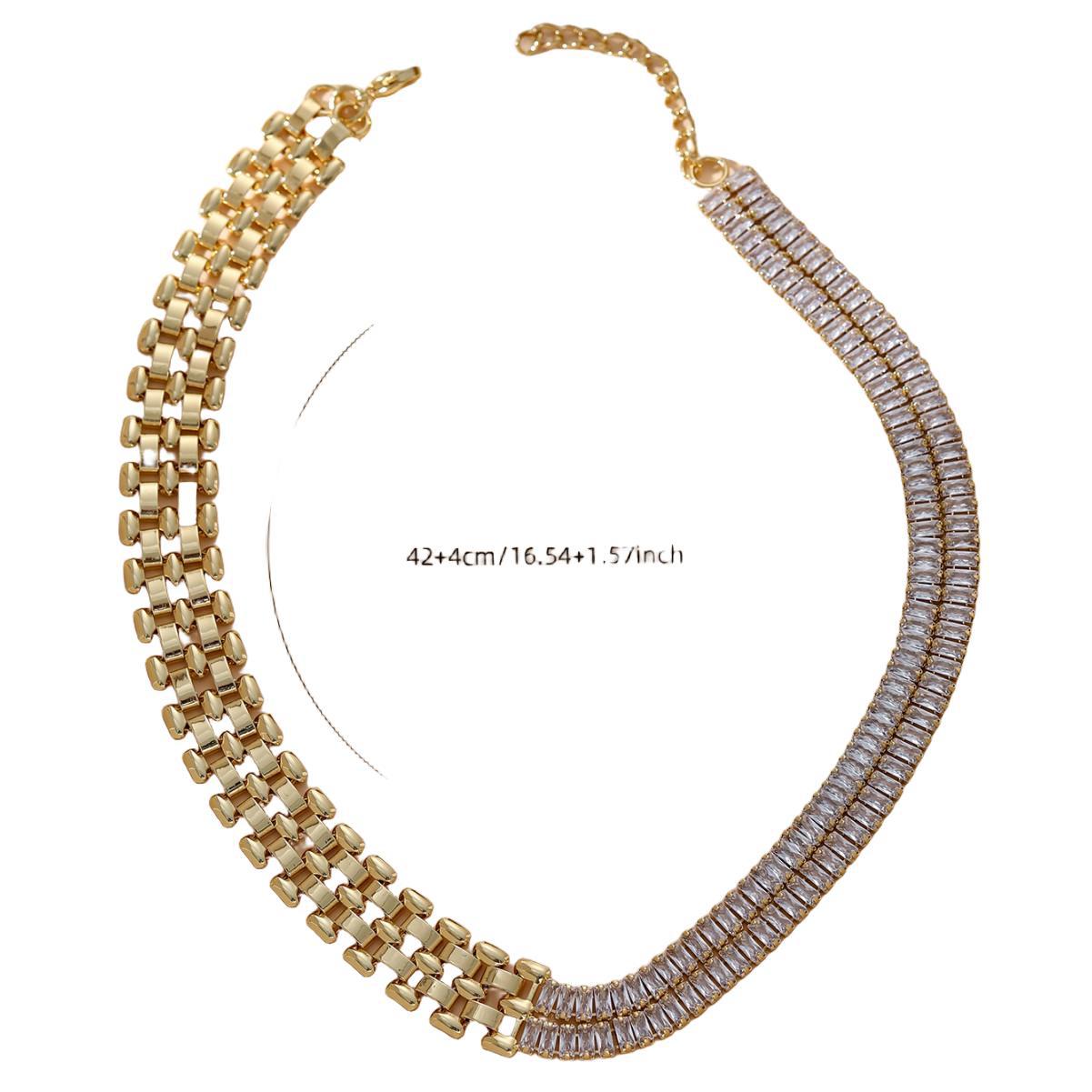 Asymmetric Half Chain Baguette Gold CZ Anti Tarnish Brass Necklace Bulk
