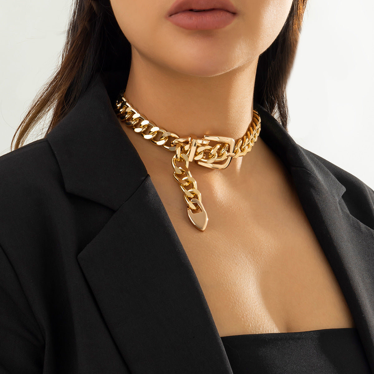 18K Gold Plated Anti Tarnish Curb Neck Belt Choker Necklace Women Bulk Main image