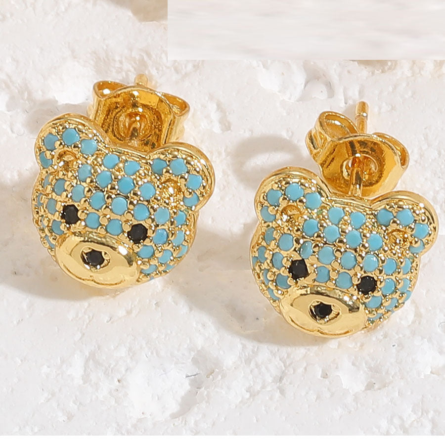 Teddy Bear 18K Gold CZ Multi Gemstone Anti Tarnish Stud Earring Bulk