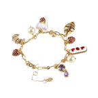 Strawberry Cake Bread Inlaid Pearl Cubic Zirconia Anti Tarnish Charm Chain Bracelet For Women