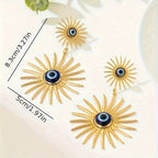 Dual Sun Flower Evil Eye 18K Gold Dangler Earring For Women Bulk