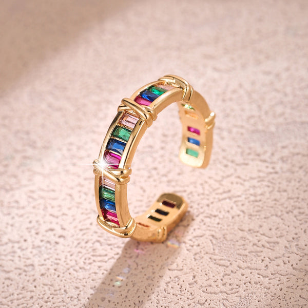 Luxury Gold Plated Multi Color Baguette Open CZ Copper Fancy Ring Bulk Main image