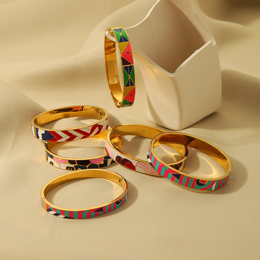 Rainbow Multicolour Enamel 18K Gold Plated Openable Kada Bracelet Bulk