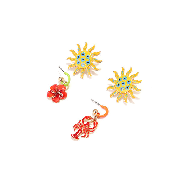 Red Flower Lobster Gold Enamel Dangler Earrings For Women Bulk Secondary image