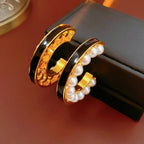 Pearl 18K Gold Black Enamel Anti Tarnish Hoop Earring For Women Bulk