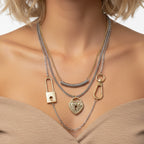 Stylish Dual Tone Layered Lock Charm Gold Silver Plated Necklace Bulk