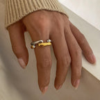 Two Tone Gold Silver CZ Anti Tarnish Stainless Steel Ring Bulk