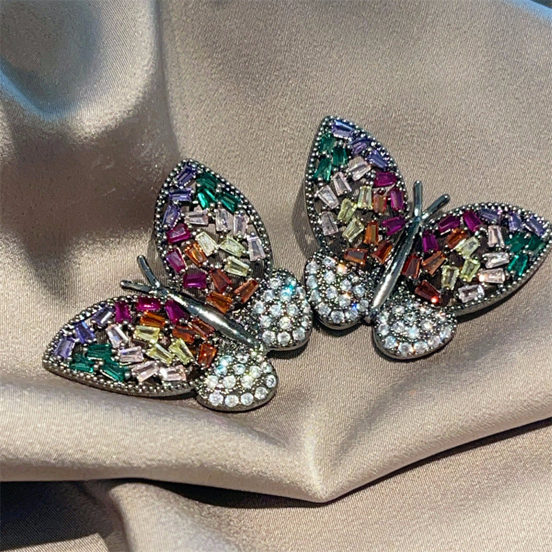 Multi Color Butterfly Silver Plated Cubic Zirconia Stud Earrings Bulk