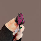 Pink Rose Black Cubic Zirconia Copper Anti Tarnish Brooch For Women Bulk
