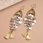 Gold Silver Fish-Shell Mother of Pearl Alloy Dangler Earrings Bulk