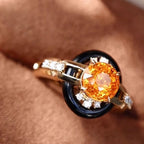 Round Yellow Black CZ 18K Gold Anti Tarnish Free Size Ring Bulk