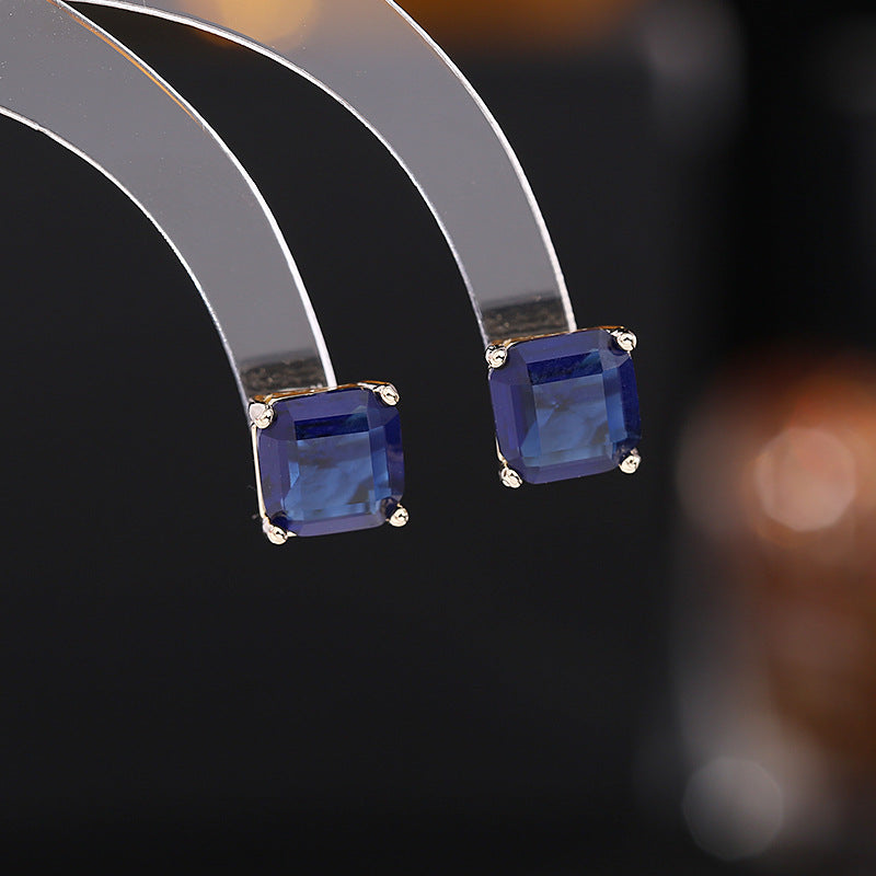 Square Solitaire White Green Blue Pink Silver CZ Stud Earring Bulk