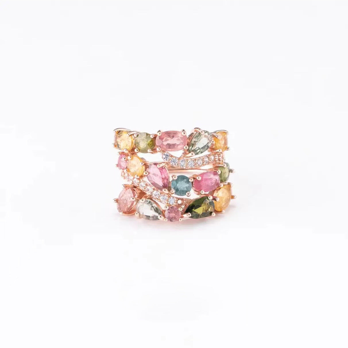 Floral Rose Gold Multi Anti Tarnish Cubic Zirconia Bracelet Ring Bulk