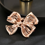 Rose Gold Plated Bow Burgundy Baguette CZ Enamel Copper Brooch Bulk
