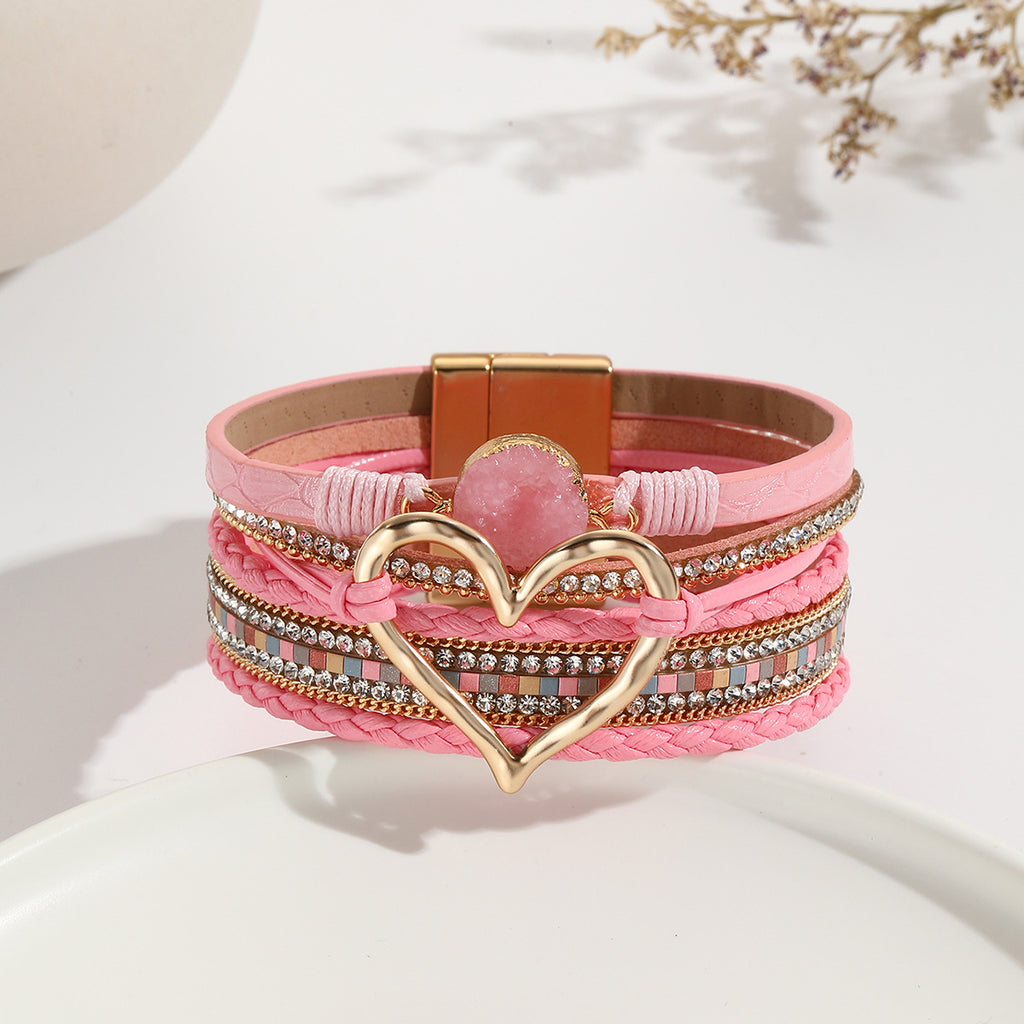 Heart Multi Layered Leather Bracelet Wrist Band For Women Bulk