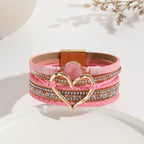 Heart Multi Layered Leather Bracelet Wrist Band For Women Bulk